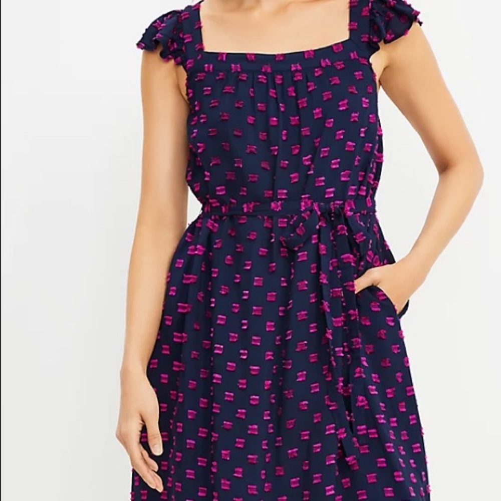𝅺NWOT Loft Navy Clip Square Neck Shift Pocket Dress | Size M
